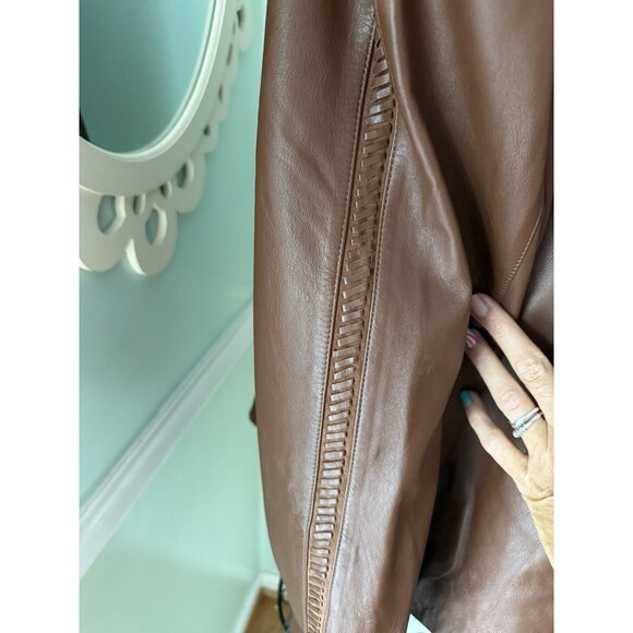 Vtg Claude Lamont Lightweight 100% Brown Leather Zip Jacket Coat Large Braided - Picture 7 of 7